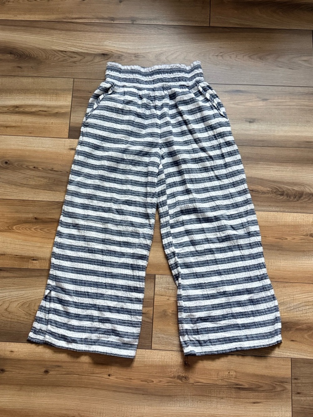 aerie Navy & White Striped Wide-Leg Pants